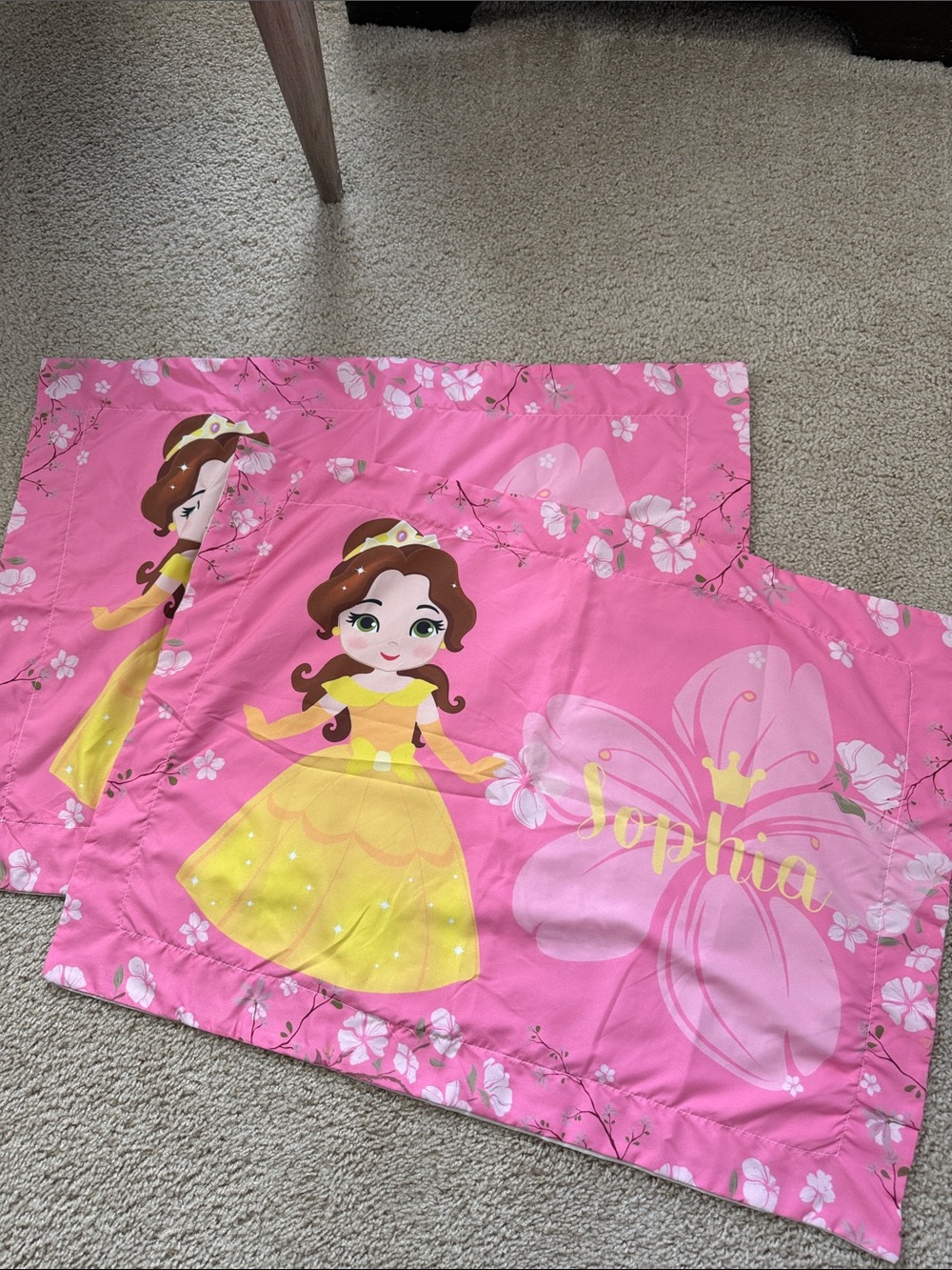 Set of 2 Standard Pillow Sham cover custom with “Sophia” and princess print.